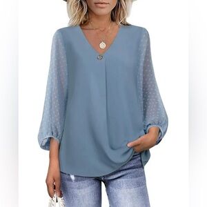 Bebonnie NWT Womens 3/4 Sleeve V Neck Chiffon Lt Blue Blouse, Size M
